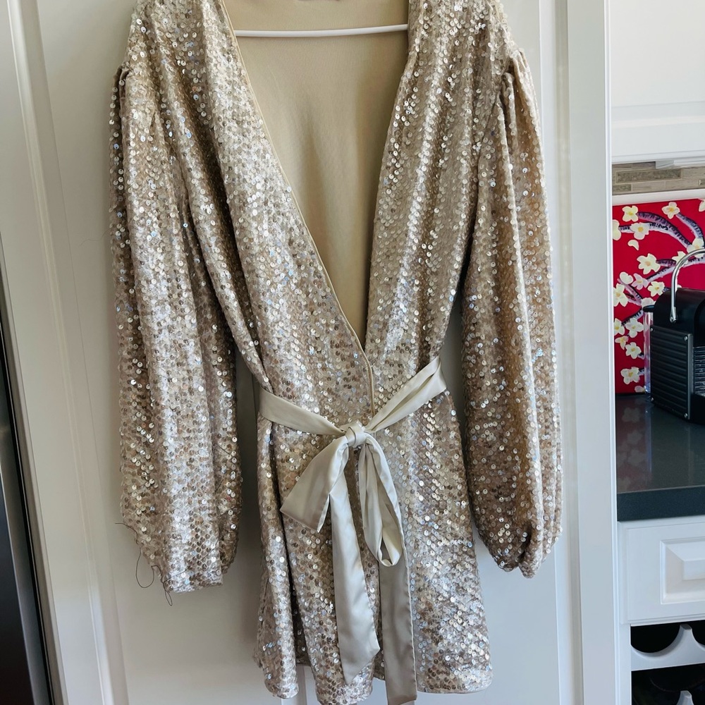 Skylar Rose Champagne Sequin Wrap Mini Dress M